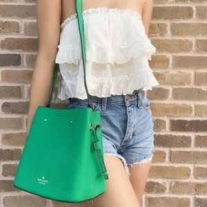 Kate Spade Green Leather Small Bucket Shoulder Bag